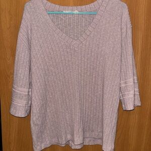 Purple V-Neck Ribbed Sweater